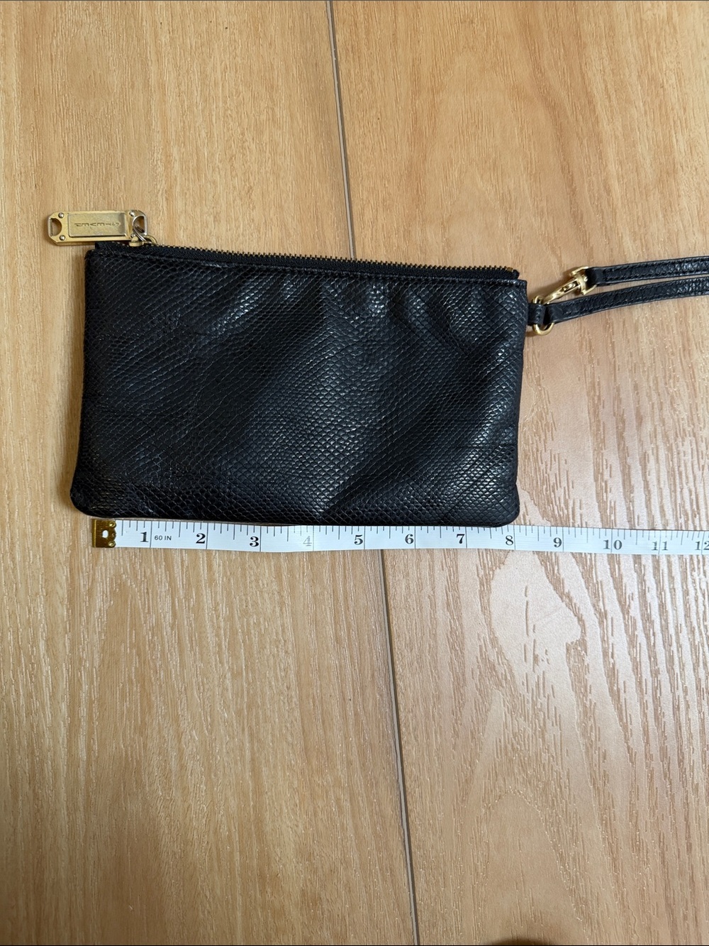 Steven Madden Black Textured Leather Wristlet with Gold Hardware